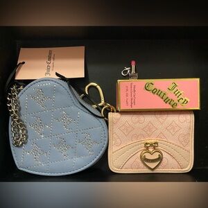 Juicy Couture Blue and Pink wallet/coin purse w/ lipstick charm & lip lacquer